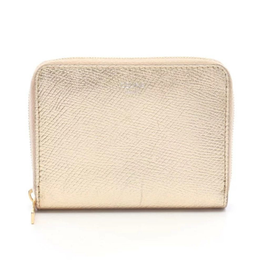 Celine Round Wallet Leather Tone Gold